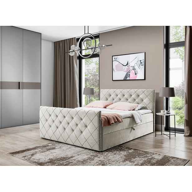 Boxspringová postel LENKA - 120x200, béžová + topper ZDARMA