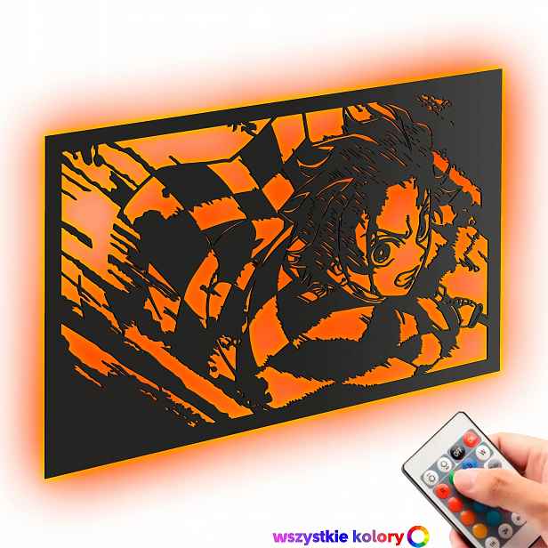 Dřevěný obraz Anime Demon Slayer Tanjiro Dárek Noční Lampa Led XL