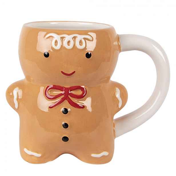 Hnědý keramický hrnek Perníček Gingerbread - 14*8*11 cm / 300 ml Clayre & Eef