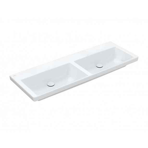 Villeroy & Boch Subway 3.0 - Dvojumyvadlo nábytkové 130x47 cm, bez přepadu, bez otvoru pro baterie, alpská bílá 4A71D301