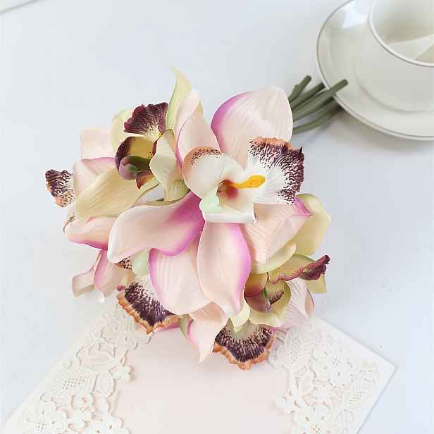 TEMU Sada elegantních umělých hedvábných orchidejí (7 stonků) s multifunkčními ohebnými větvemi, vhodné pro aranžmá, krásná dekorace pokoje, svatební
