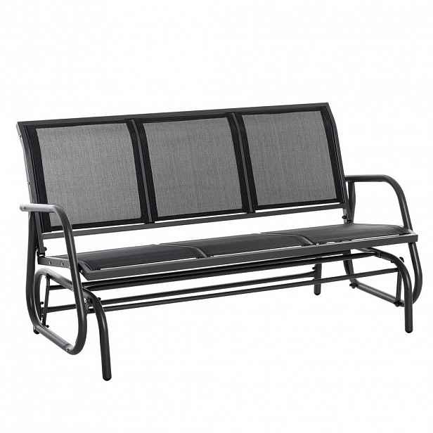 OKWISH ZAHRADNÍ houpací lavice 147/75/85 cm černá z kovu pro 3 osoby