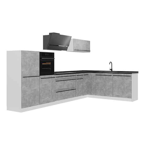 Vicco ROHOVÁ KUCHYŇ R-Line, Beton/Bílá, 347 x cm pracovná doska antracitová