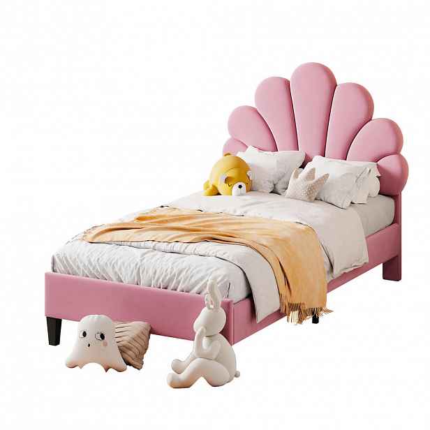 WISHDOR ČALOUNĚNÁ POSTEL 90/200 cm v růžové barvě ze sametu s květinovým čelem postele
