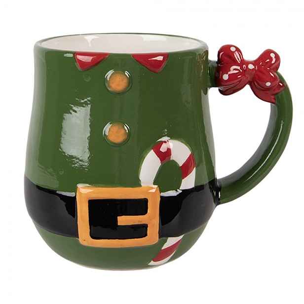 Zelený keramický hrnek Santa Claus - 13*9*10 cm / 400 ml Clayre & Eef