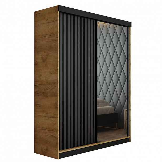 Kier Furniture POSUVNÁ ŠATNÍ SKŘÍŇ MALANI - Dub Craft a Grafitová 138x205x59 cm