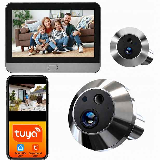 Kamera Kukátko Na Dveře Jidáš Full Hd WiFi Tuya noční režim 5000 mAh 3MP
