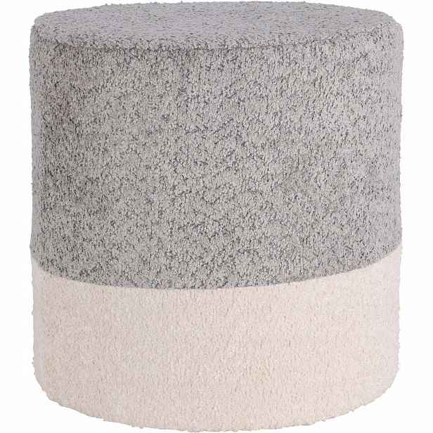 Taburet Kulatá Čalouněná Boucle Podnožka Šedá Pro Sezení 35 X 34 CM