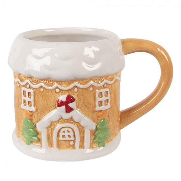 Hnědý hrnek perníková chaloupka Gingerbread - 13*9*9 cm / 300 ml Clayre & Eef
