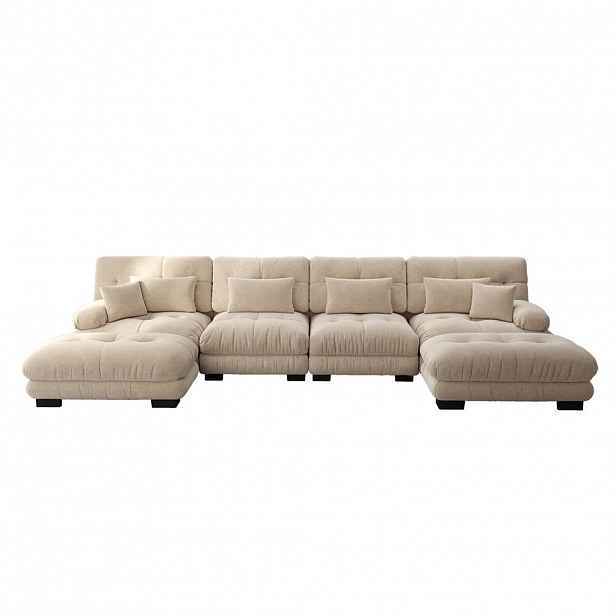 Modfu MODULÁRNÍ rohová pohovka z chenille světle 406x145x81 cm kávová s pohyblivým otomane