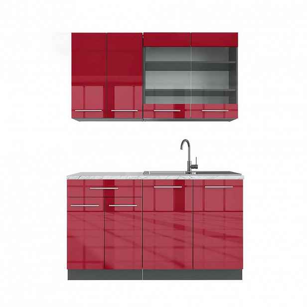 Vicco JEDNOTKOVÁ KUCHYNĚ Fame-Line Bordeaux vysoký lesk/antracitová 140 cm , PD Mramor