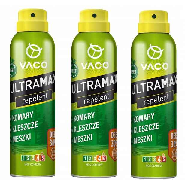 3x Silný sprej proti komárům Klíšťata Deet30 170 ml Ultramax Vaco