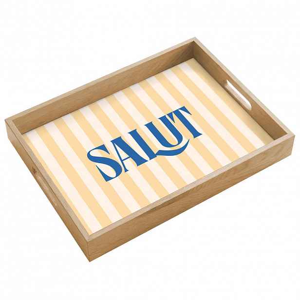 OnlyWow SERVÍROVACÍ PODNOS Salut - Citát - Pruhy - Žlutá - Modrá - Bílá 40x30 cm