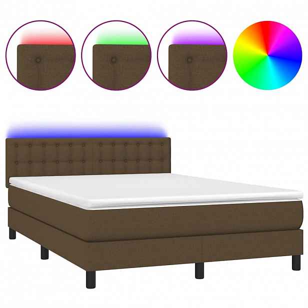 vidaXL Box spring postel s matrací a LED tmavě hnědá 140x200 cm textil