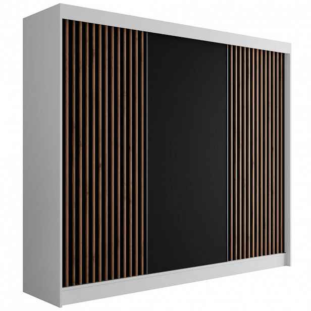 ALTDECOR ŠATNÍ SKŘÍŇ s lamelovými posuvnými dveřmi VILANv2 – 250 cm bílá + lamela dub wotan