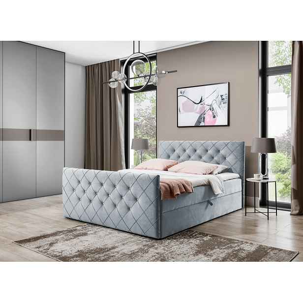 Boxspringová postel LENKA - 140x200, světle šedá + topper ZDARMA