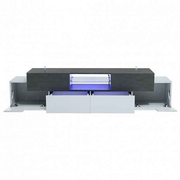 Modfu TV stolek z dřevotřísky a tvrzeného skla 180x40x45 cm bílá/šedá s RGB LED osvětlením