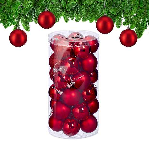 Relaxdays KOULE Červená vánoční 30dílná-sada plast