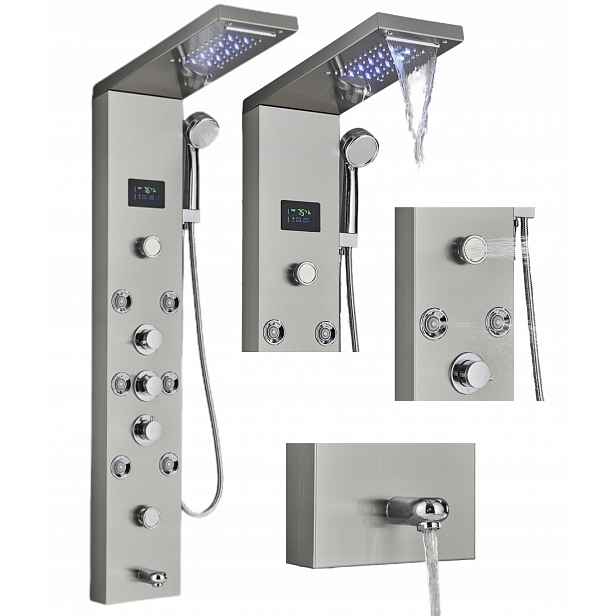 Sprchový panel Led sprcha vodopád hydromasáž displej Stříbrný