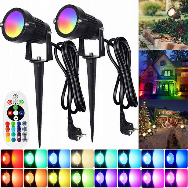 2x Rgb Led zahradní reflektor s dálkovým ovládáním IP65, regulace úhlu svícení