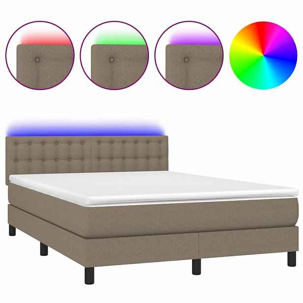 vidaXL Box spring postel s matrací a LED taupe 140x200 cm textil