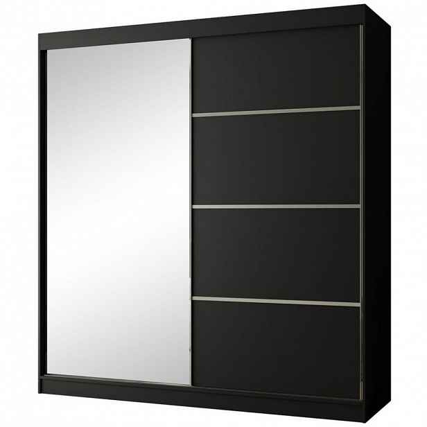 Beautysofa POSUVNÁ šatní skříň Paco 200/215/61, 2dveřová, černá, se zrcadlem