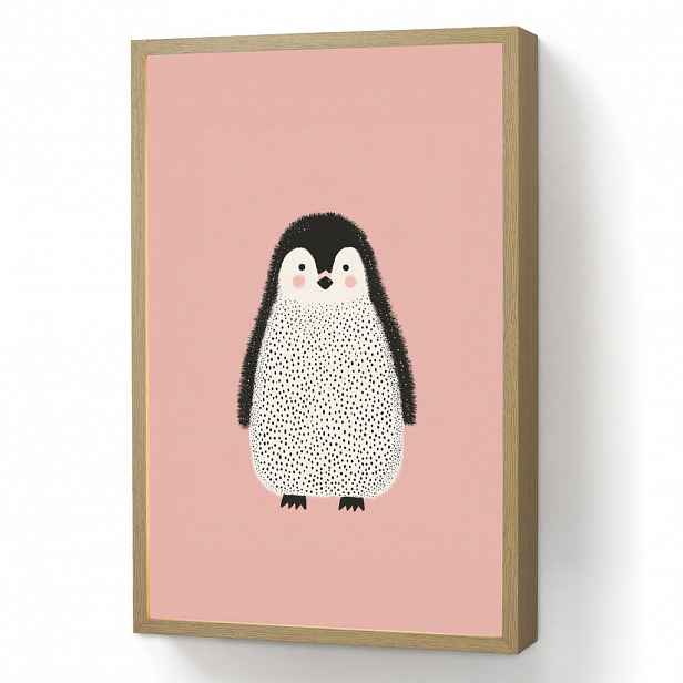 OnlyWow DOBÍJECÍ NOČNÍ LAMPIČKA Tučňák - Tečky - Minimalistický - Růžový 40x60 cm