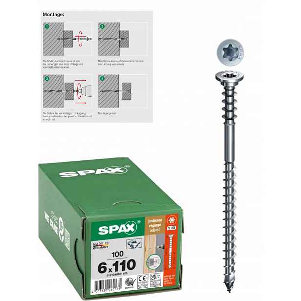 Wirox Tx Spax nastavitelné vruty do dřeva 6 x 110 mm 100 ks