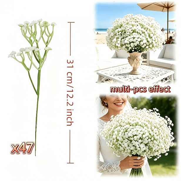 TEMU 1410 stonků = 47 ks vysoce kvalitních umělých květů gypsophily, bílá kytice umělých květů gypsophily, pro svatební a narozeninové dekorace,