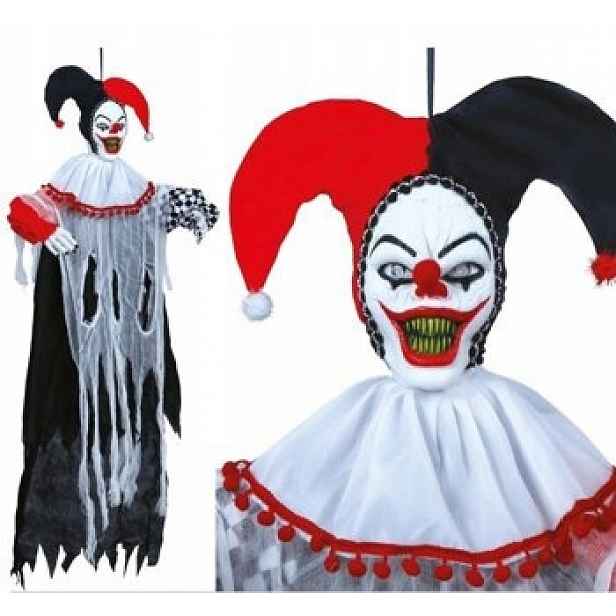 Závěsný klaun 120 cm Interaktivní Halloween šašek pohyb zvuk