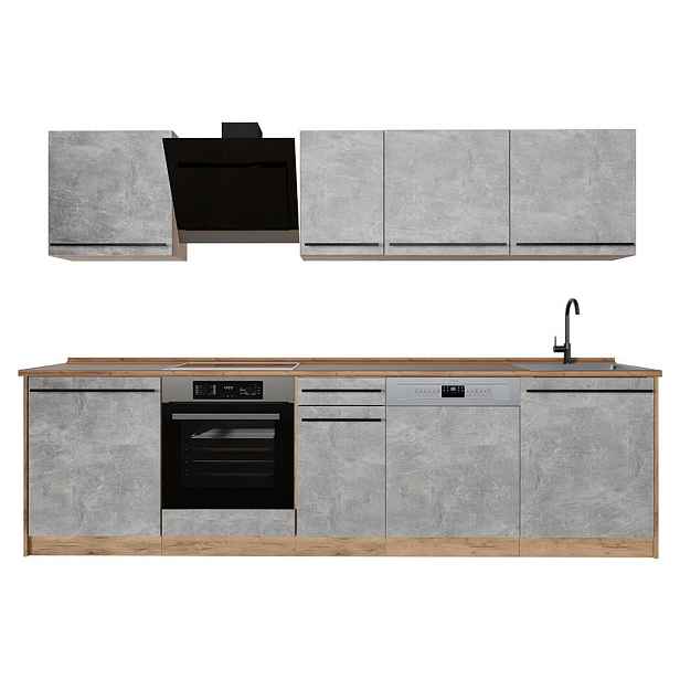Vicco KUCHYŇSKÝ KOUT R-Line, Beton/Zlatý mocný dub, 280 cm pracovná doska Dub Goldkraft