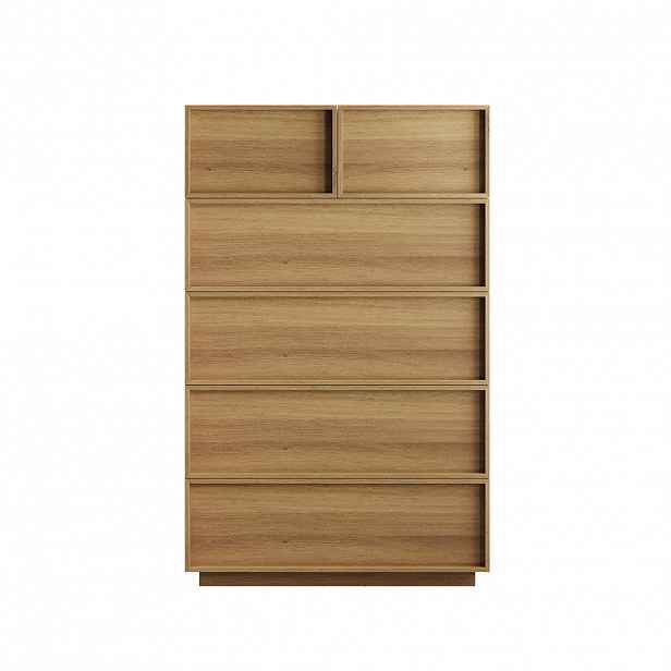Modfu KOMODA z MDF a dřevotřísky 80x48x127 cm dubová se 6 zásuvkami, kovovými pojezdy a ochranou proti převrácení