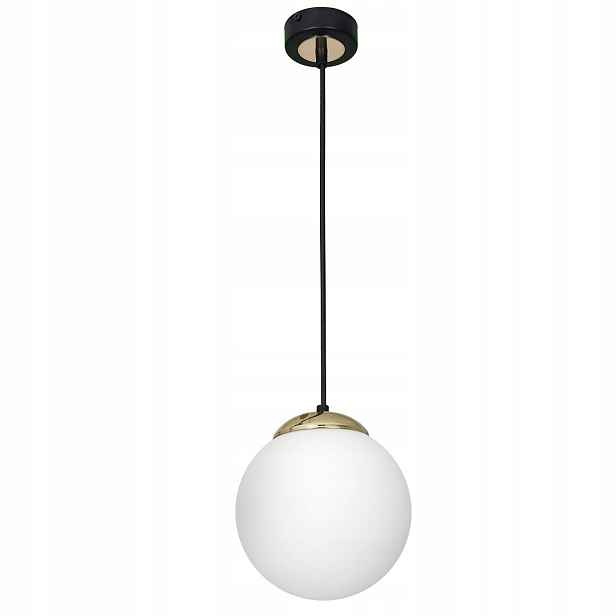 Závěsná lampa Sparta 1xE27 Bílá Kula Zlaté prvky Kov Sklo