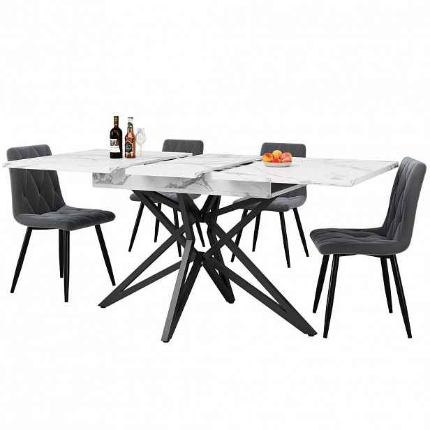 FLIEKS JÍDELNÍ SET Rozkládací 120-160cm Šedý samet Černý