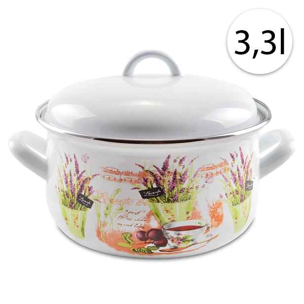Perfect Home 13468 Smaltovaný hrnec 20cm, 3,3l + poklice, bílý, levandule