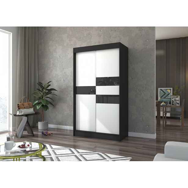 Šatní skříň s posuvnými dveřmi 120 cm ELANA - černá / bílá
