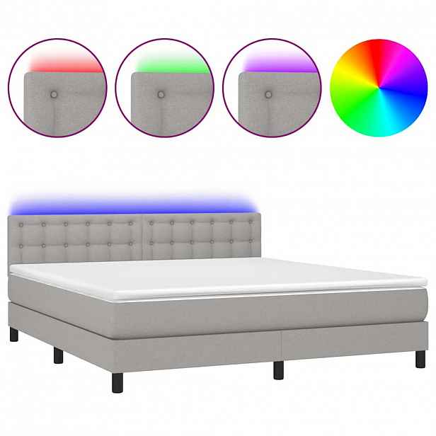 vidaXL Box spring postel s matrací a LED světle šedá 160x200 cm textil