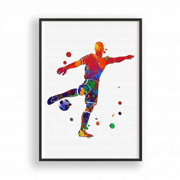 Obraz Fotbalista Šíp Fotbal Plakát Rámeček Dřevěný Černý 30x42 cm