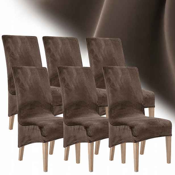 Potah Na Židli XXL Velur 6 Ks Plyš Elastický Univerzální Hnědý