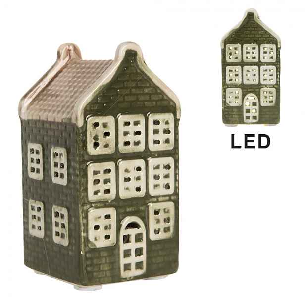 Zelený keramický LED domek Lamont - 4*4*8 cm Clayre & Eef