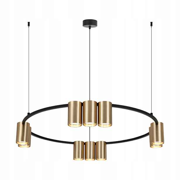 Závěsná lampa černá zlatá kulatá 60 cm reflektory 10 bodů do obývacího pokoje Milagro