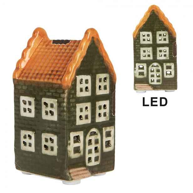 Zelený keramický LED domek Lamont - 4*4*8 cm Clayre & Eef