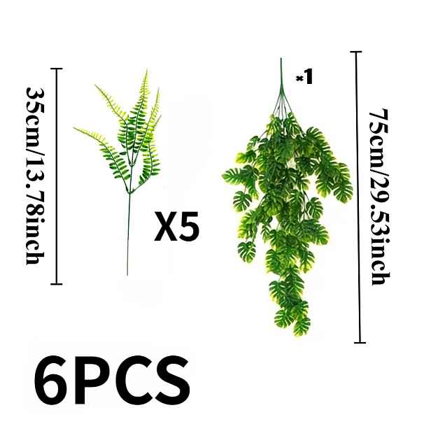 TEMU 6 ks Velké Boston Fern a Umělé Athénské Paprsky, Závěsné Rostliny, Moderní Svatební Zahradní Dekorace | Bezúdržbové - Ideální pro Léto, Den