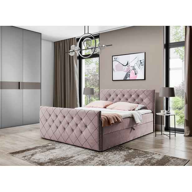 Boxspringová postel LENKA - 160x200, starorůžová + topper ZDARMA