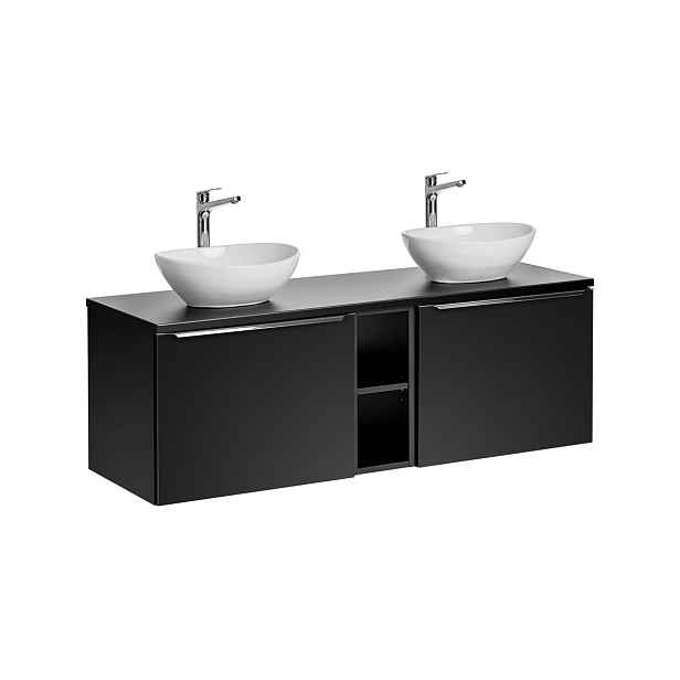 Comad Závěsná skříňka SantaFe Lola s deskou a umyvadly 140 cm černá
