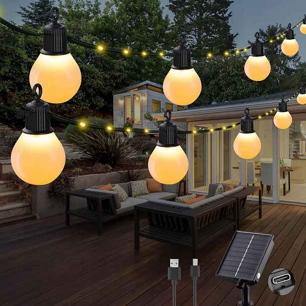 Solární Řetěz Led G40 10M 100 Led Usb Teplá Bílá