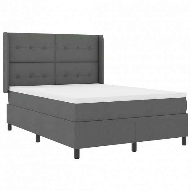 vidaXL LED box pružinová postel s čelo Tmavě šedá 140 x 200 cm textil