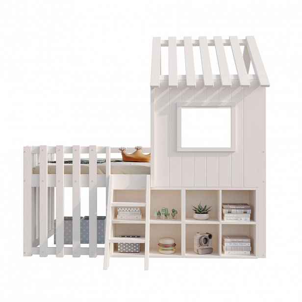 CHICFURN VYVÝŠENÁ POSTEL 90/200 cm v bílé barvě z masivního dřeva