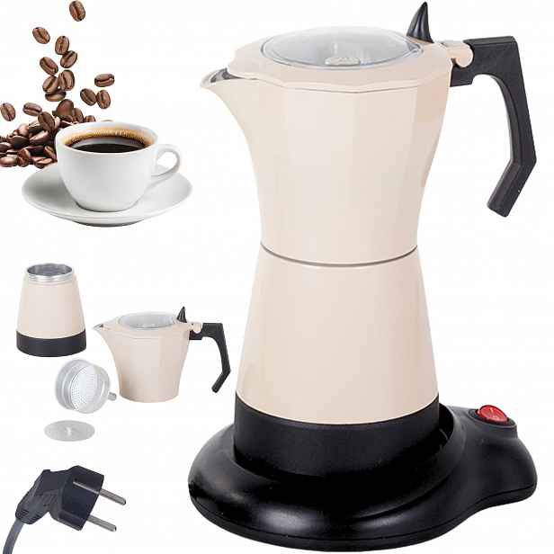 Elektrická Kávovarka 300 ml Zaparovač Kávovar Pro 6 Šálků Kávy Béžová