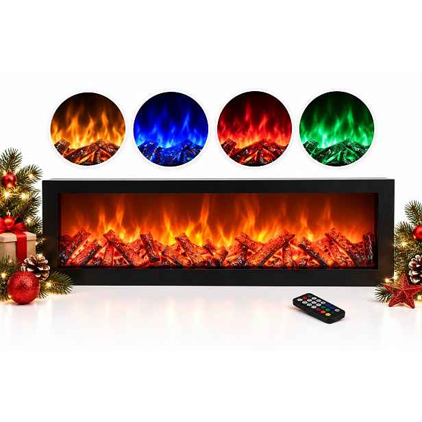 Elektrický Krb Led 60 CM 4 Barvy Plamene Dálkové Ovládání Usb 3X Aa Černý